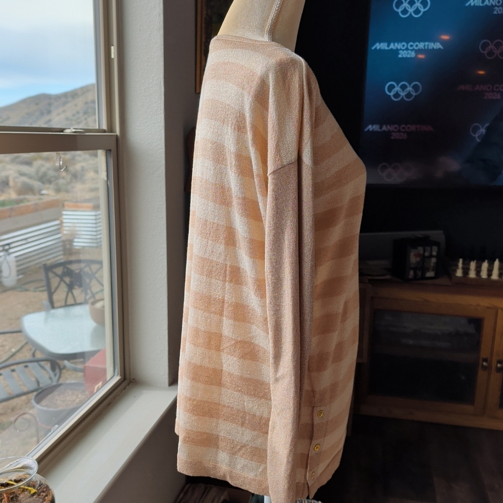 Dana Buchman Beige Striped Crew Neck Sweater - Picture 2 of 5
